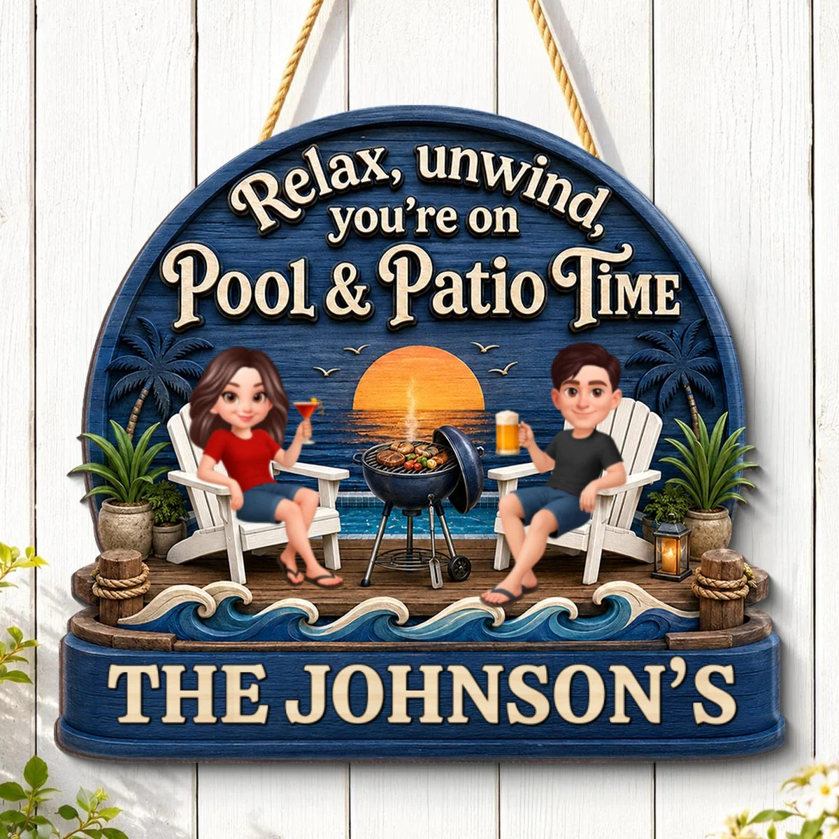 Relax Unwind Pool and Patio Time - Personalized Wooden Sign - Summer Decor Gift for Her, for Him