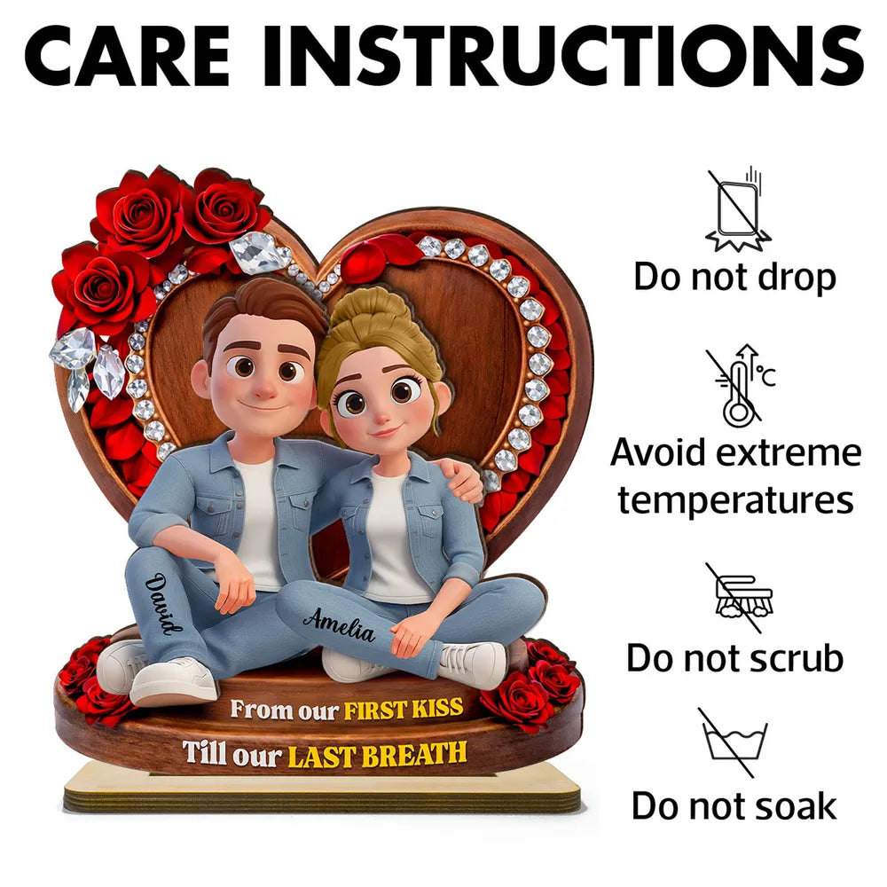 Couple Sitting Rose Heart - Personalized 2-Layered Wooden Plaque - Heartfelt Valentine's Day Gift for Her, for Him