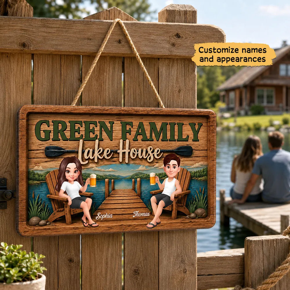 Lake House Retreat Family - Personalized Wood Sign - Gift For Couple, Family, Summer Decorations