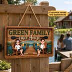 Lake House Retreat Family - Personalized Wood Sign - Gift For Couple, Family, Summer Decorations